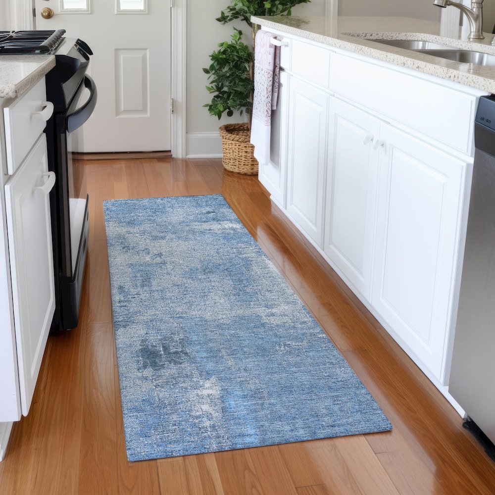 Premium Machine Washable Mayfield AMF989 Denim 2'3" x 7'6" Runner Rug. Picture 5