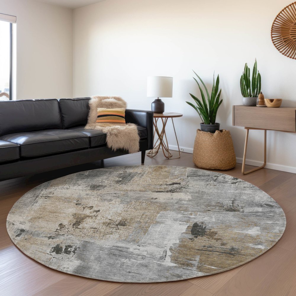 Premium Machine Washable Mayfield AMF989 Gray 8' x 8' Round Rug. Picture 5