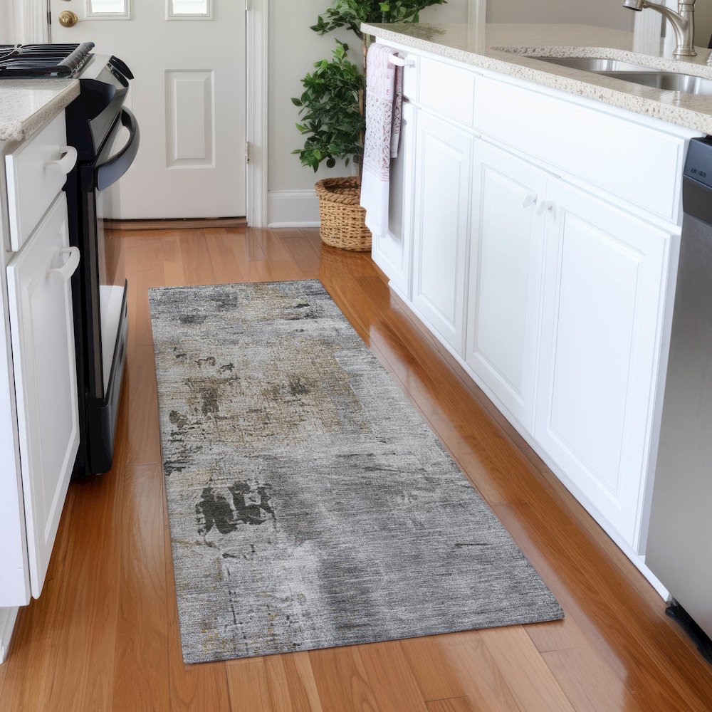 Premium Machine Washable Mayfield AMF989 Gray 2'3" x 7'6" Runner Rug. Picture 5