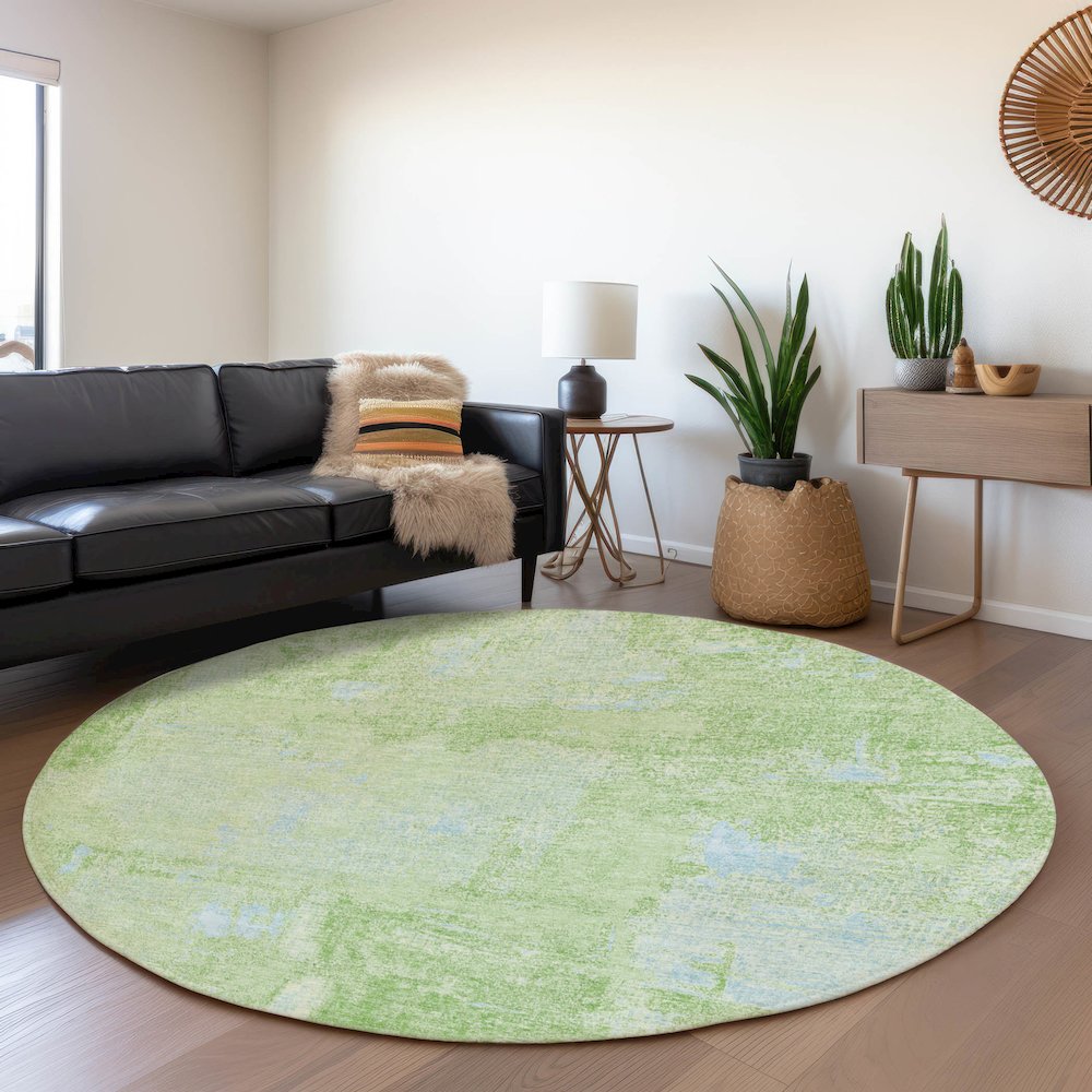Premium Machine Washable Mayfield AMF989 Green 8' x 8' Round Rug. Picture 5