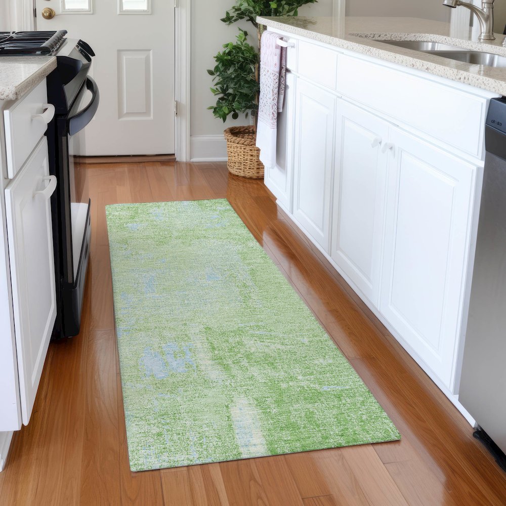 Premium Machine Washable Mayfield AMF989 Green 2'3" x 7'6" Runner Rug. Picture 5