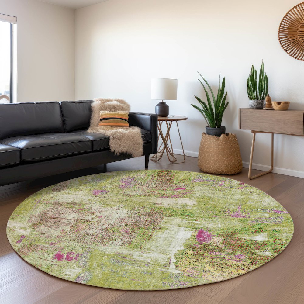 Premium Machine Washable Mayfield AMF989 Lime 8' x 8' Round Rug. Picture 5