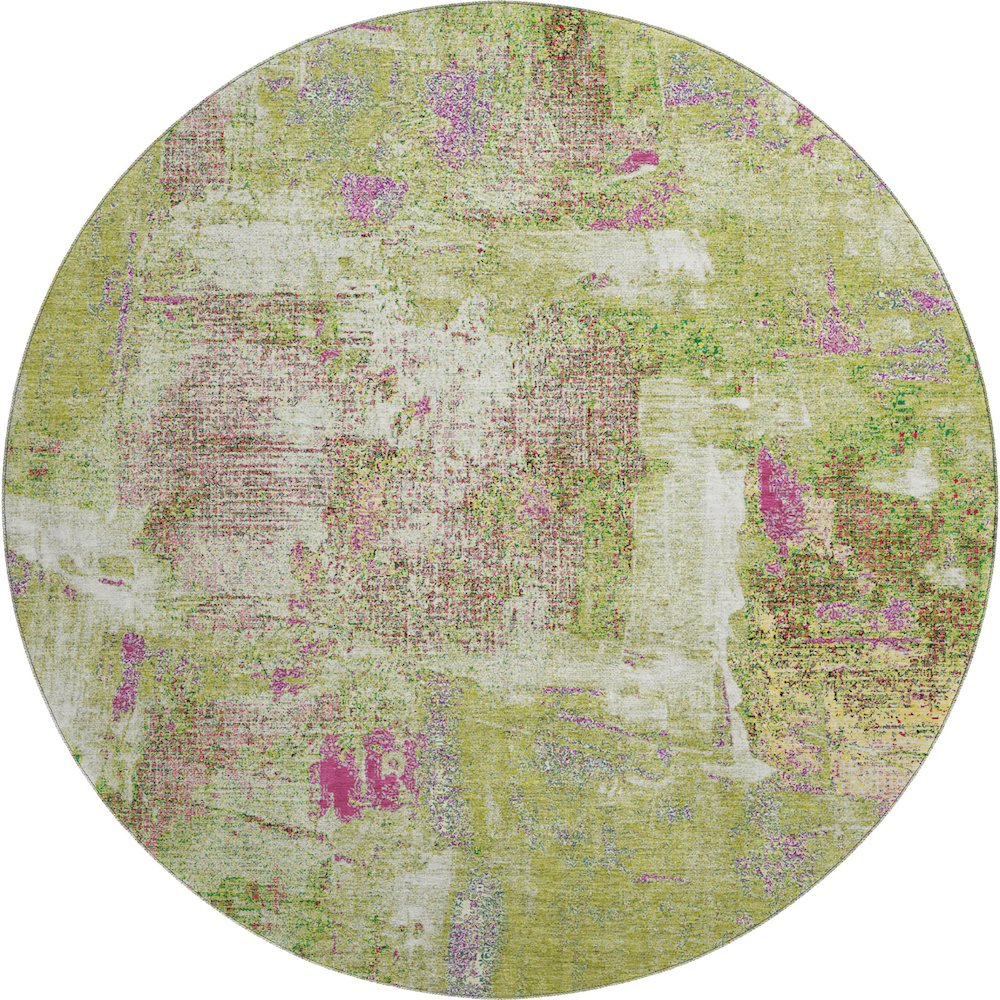 Premium Machine Washable Mayfield AMF989 Lime 8' x 8' Round Rug. Picture 1