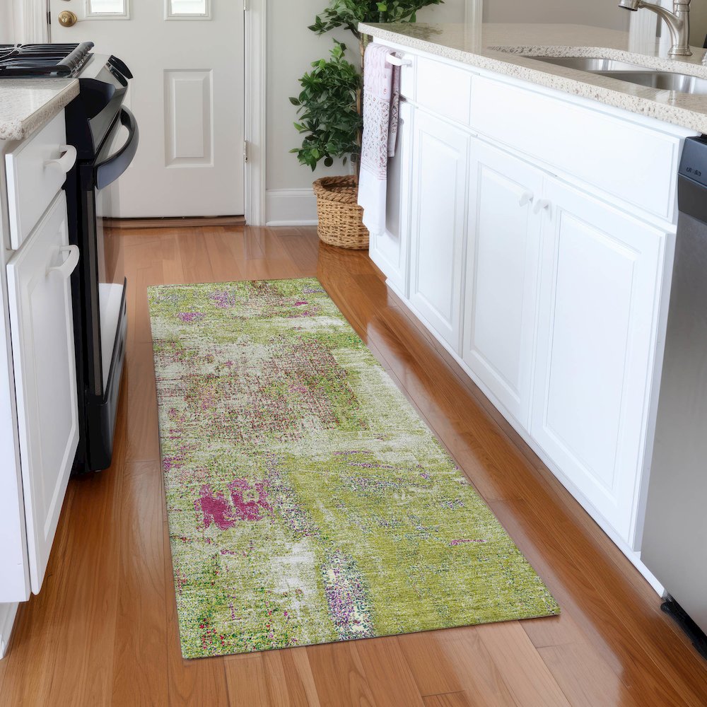 Premium Machine Washable Mayfield AMF989 Lime 2'3" x 7'6" Runner Rug. Picture 5