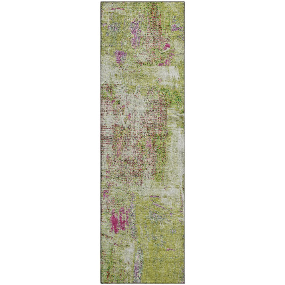 Premium Machine Washable Mayfield AMF989 Lime 2'3" x 7'6" Runner Rug. Picture 1