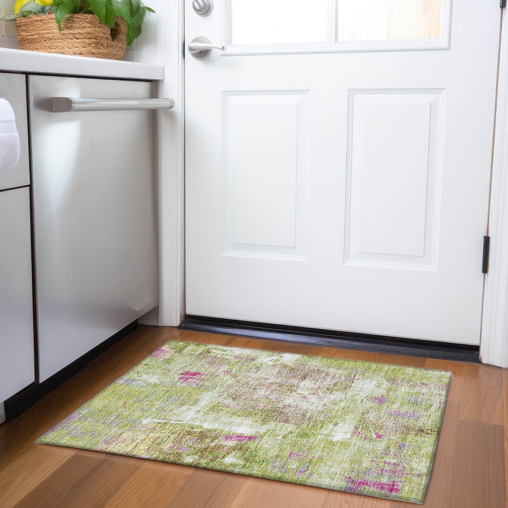 Premium Machine Washable Mayfield AMF989 Lime 1'8" x 2'6" Rug. Picture 5