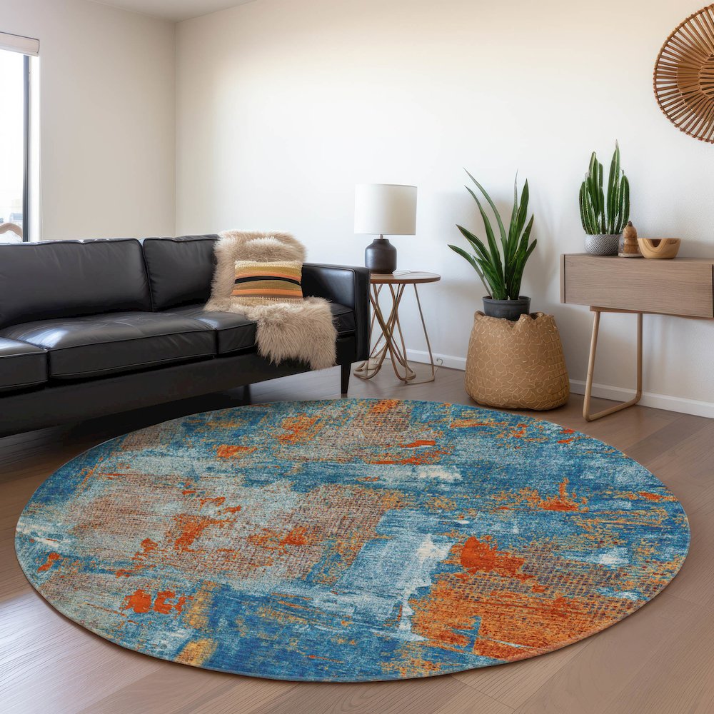 Premium Machine Washable Mayfield AMF989 Navy 8' x 8' Round Rug. Picture 5