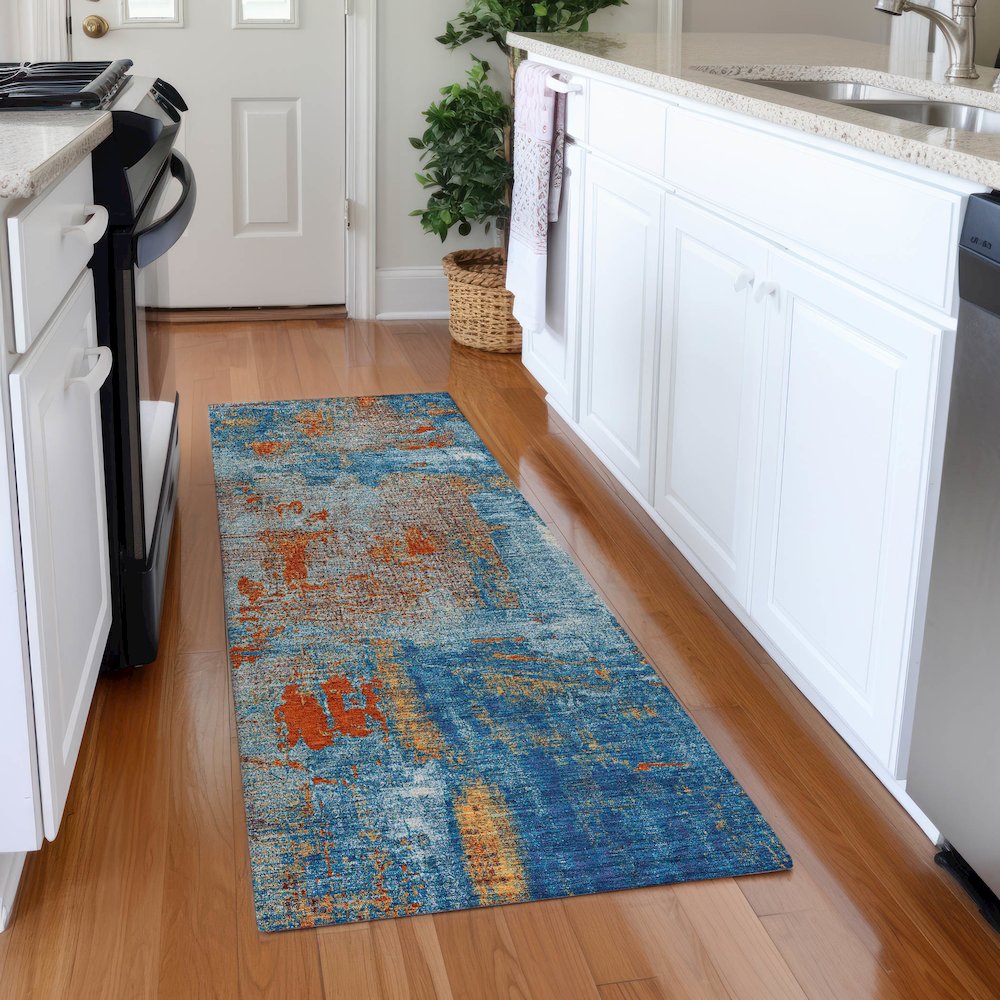 Premium Machine Washable Mayfield AMF989 Navy 2'3" x 7'6" Runner Rug. Picture 5