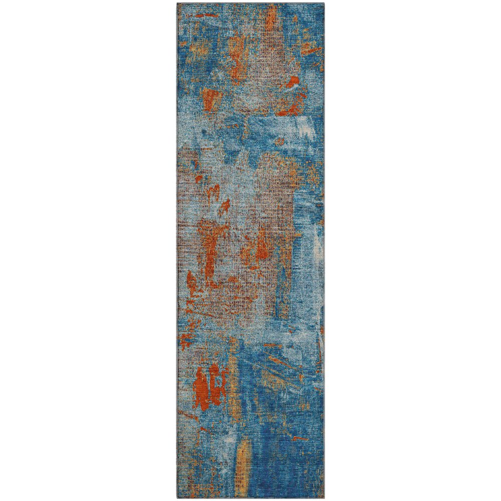 Premium Machine Washable Mayfield AMF989 Navy 2'3" x 7'6" Runner Rug. Picture 1