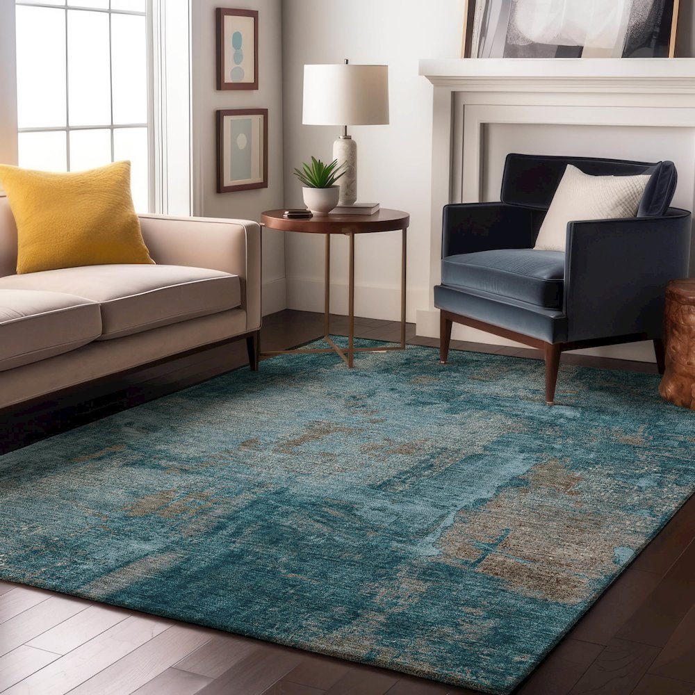 Premium Machine Washable Mayfield AMF989 Teal 2'6" x 3'10" Rug. Picture 5
