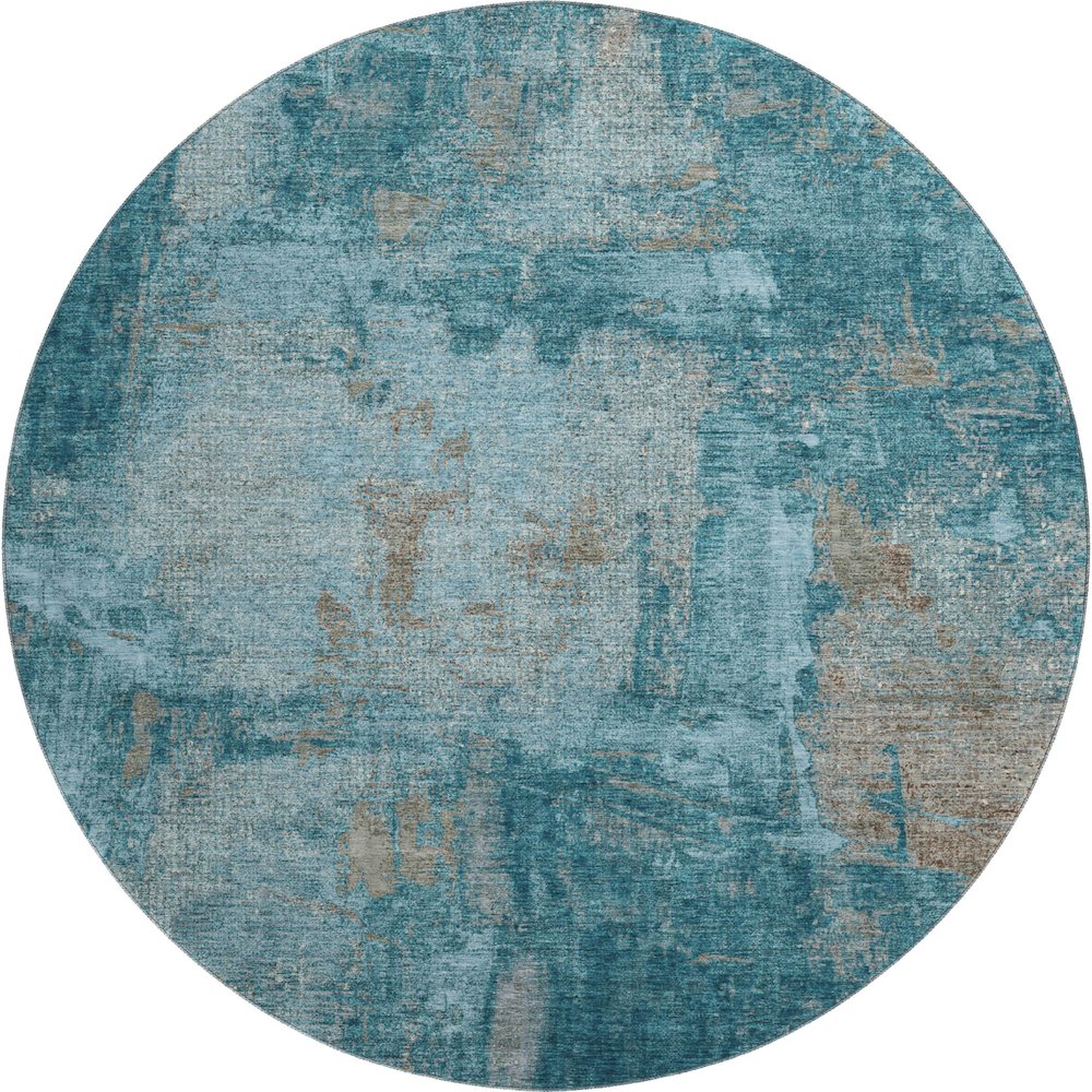 Premium Machine Washable Mayfield AMF989 Teal 8' x 8' Round Rug. Picture 1