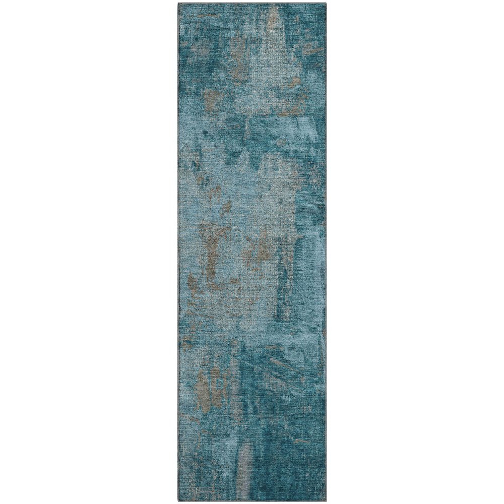 Premium Machine Washable Mayfield AMF989 Teal 2'3" x 7'6" Runner Rug. Picture 1