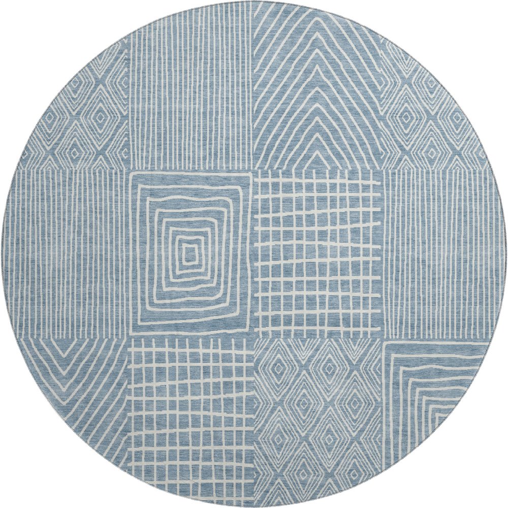 Premium Machine Washable Mayfield AMF990 Denim 8' x 8' Round Rug. Picture 1