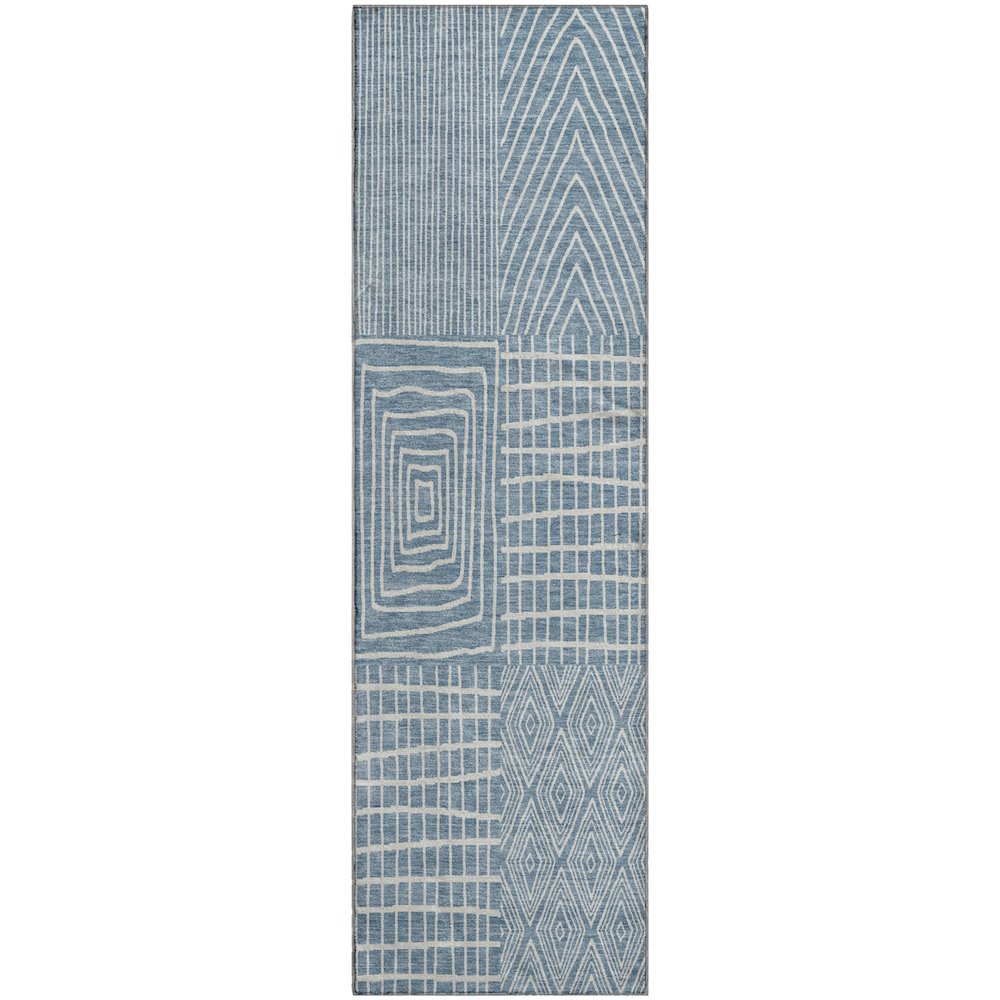Premium Machine Washable Mayfield AMF990 Denim 2'3" x 7'6" Runner Rug. Picture 1
