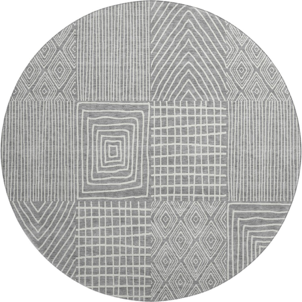 Premium Machine Washable Mayfield AMF990 Gray 8' x 8' Round Rug. Picture 1