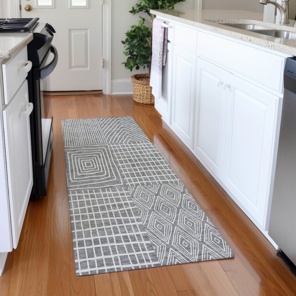 Premium Machine Washable Mayfield AMF990 Gray 2'3" x 7'6" Runner Rug. Picture 5