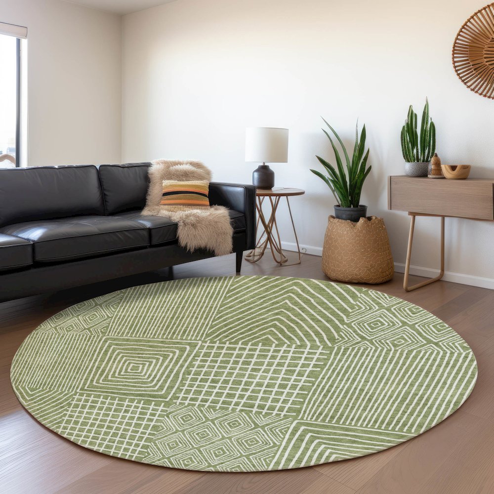 Premium Machine Washable Mayfield AMF990 Green 8' x 8' Round Rug. Picture 5