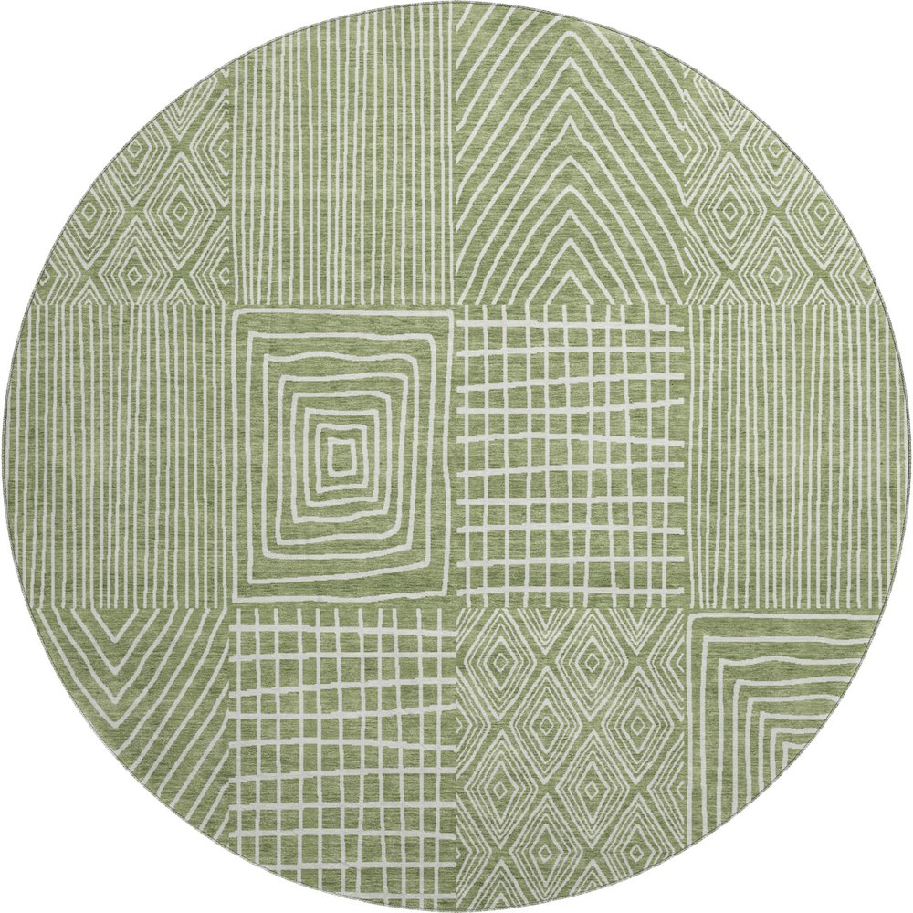 Premium Machine Washable Mayfield AMF990 Green 8' x 8' Round Rug. Picture 1