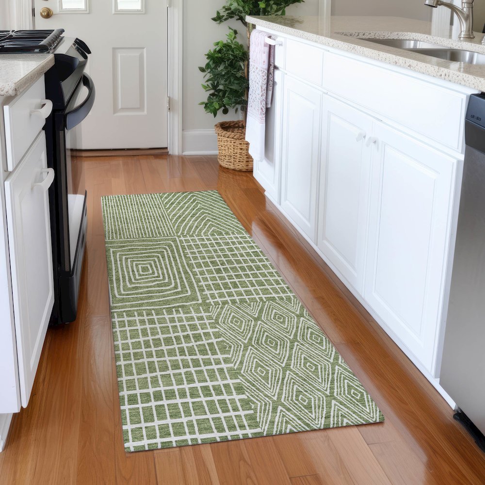 Premium Machine Washable Mayfield AMF990 Green 2'3" x 7'6" Runner Rug. Picture 5