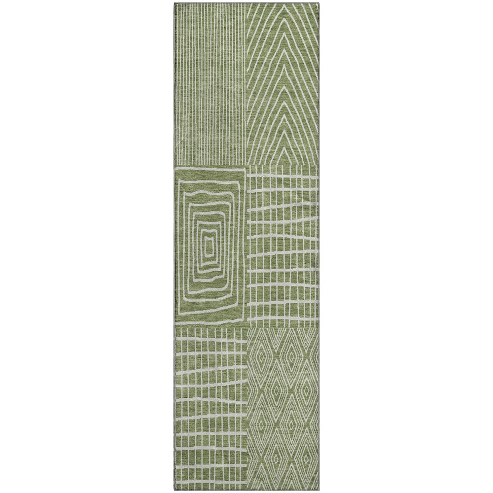 Premium Machine Washable Mayfield AMF990 Green 2'3" x 7'6" Runner Rug. Picture 1