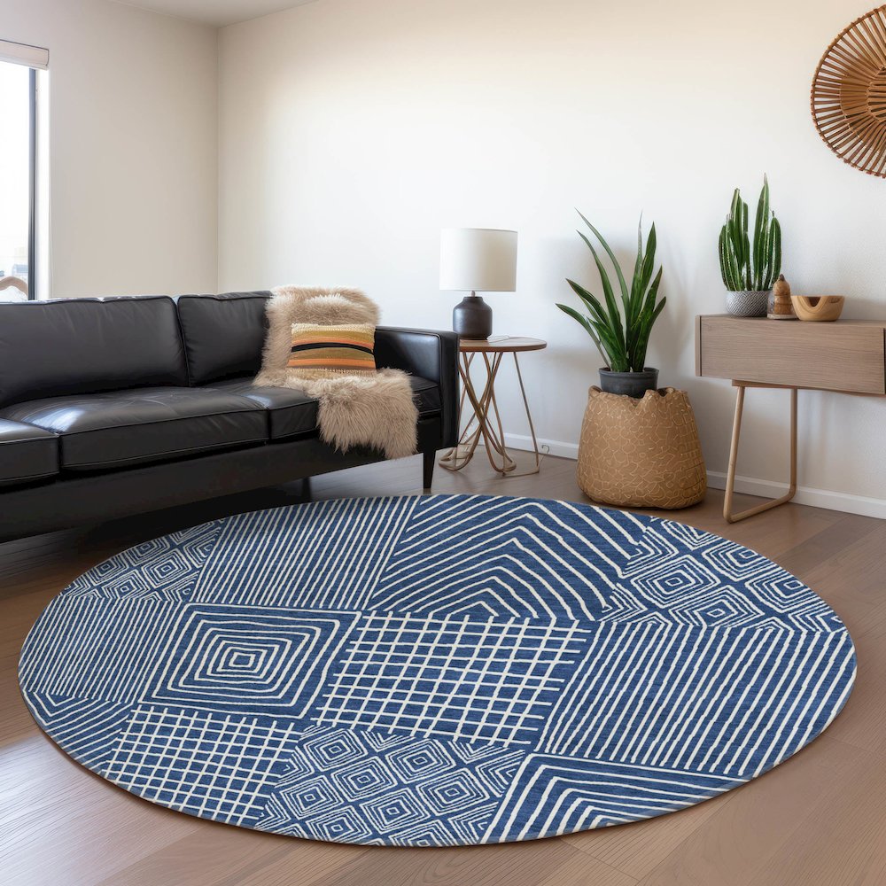 Premium Machine Washable Mayfield AMF990 Navy 8' x 8' Round Rug. Picture 5