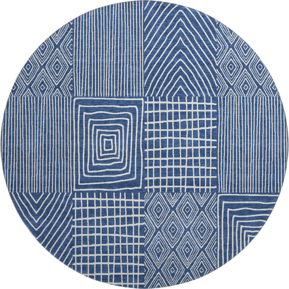 Premium Machine Washable Mayfield AMF990 Navy 8' x 8' Round Rug. Picture 1