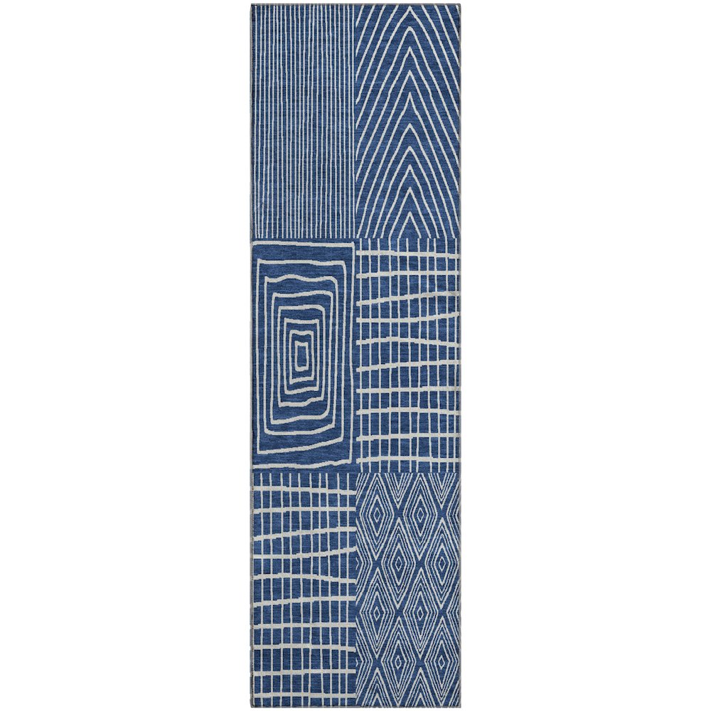 Premium Machine Washable Mayfield AMF990 Navy 2'3" x 7'6" Runner Rug. Picture 1