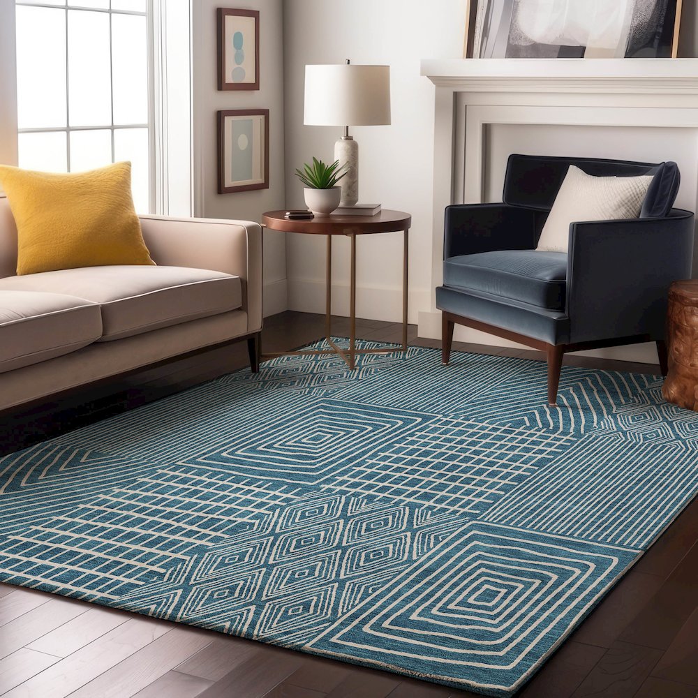 Premium Machine Washable Mayfield AMF990 Teal 2'6" x 3'10" Rug. Picture 5