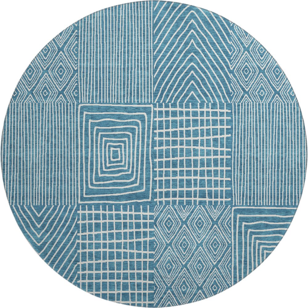 Premium Machine Washable Mayfield AMF990 Teal 8' x 8' Round Rug. Picture 1