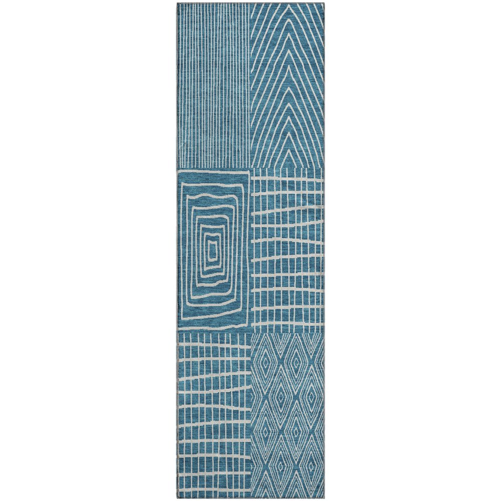 Premium Machine Washable Mayfield AMF990 Teal 2'3" x 7'6" Runner Rug. Picture 1