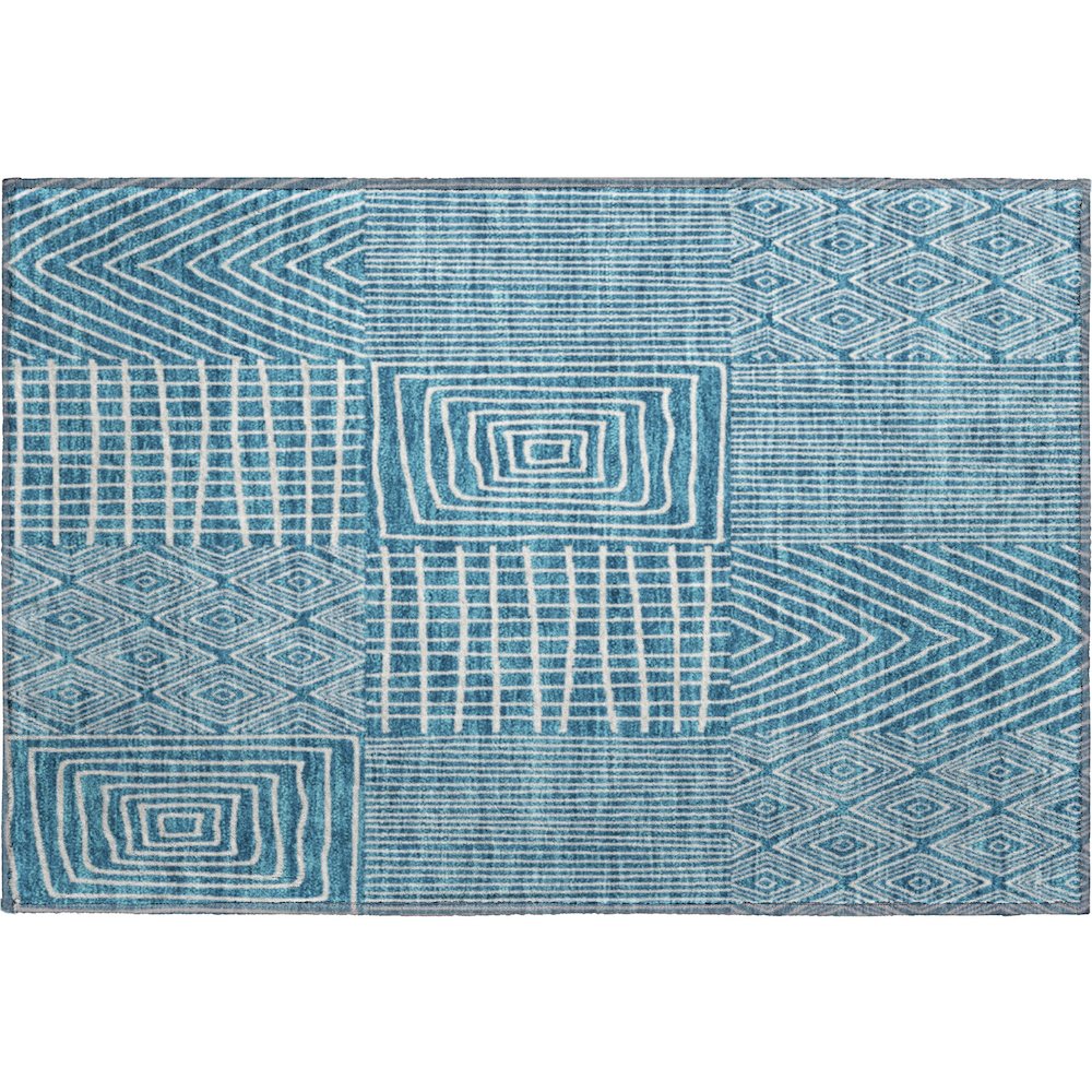 Premium Machine Washable Mayfield AMF990 Teal 1'8" x 2'6" Rug. Picture 1