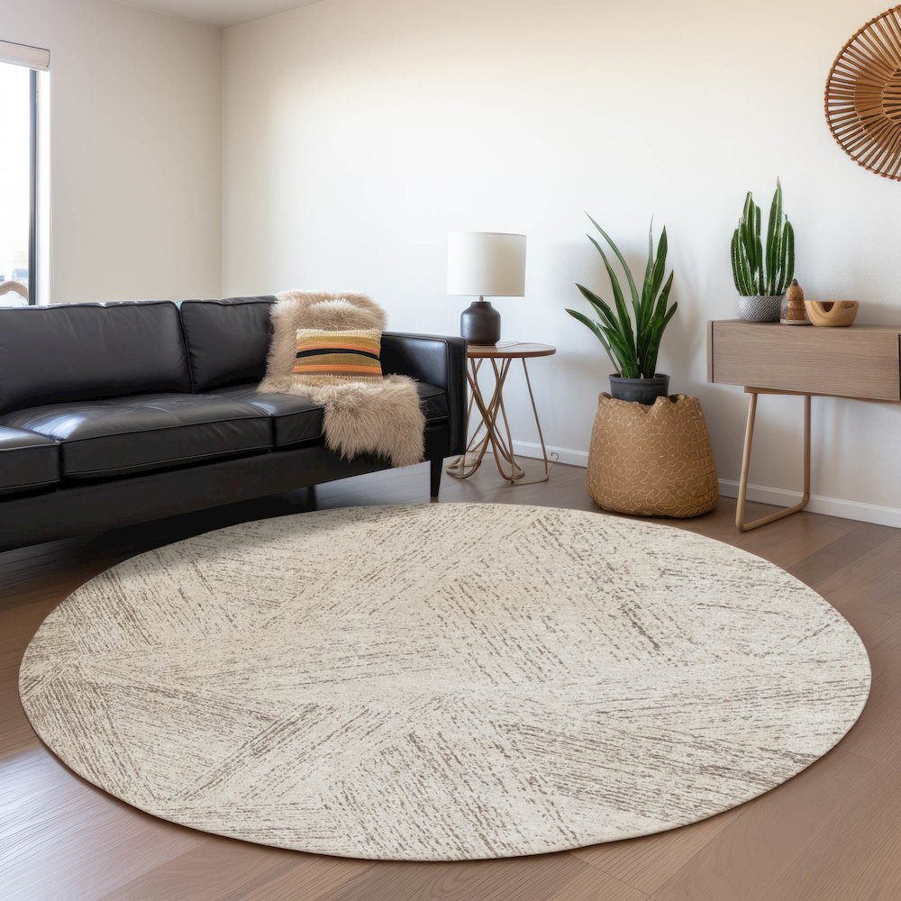 Premium Machine Washable Mayfield AMF991 Beige 8' x 8' Round Rug. Picture 5