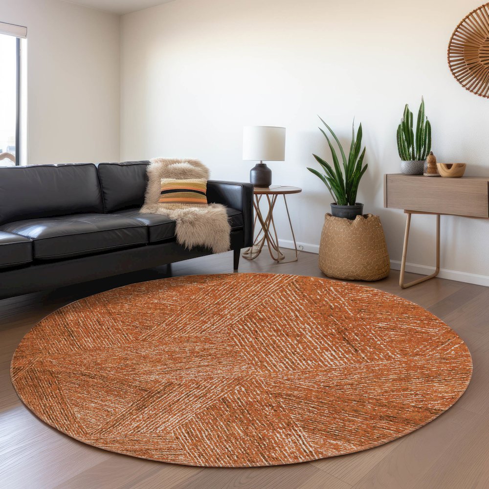 Premium Machine Washable Mayfield AMF991 Copper 8' x 8' Round Rug. Picture 5