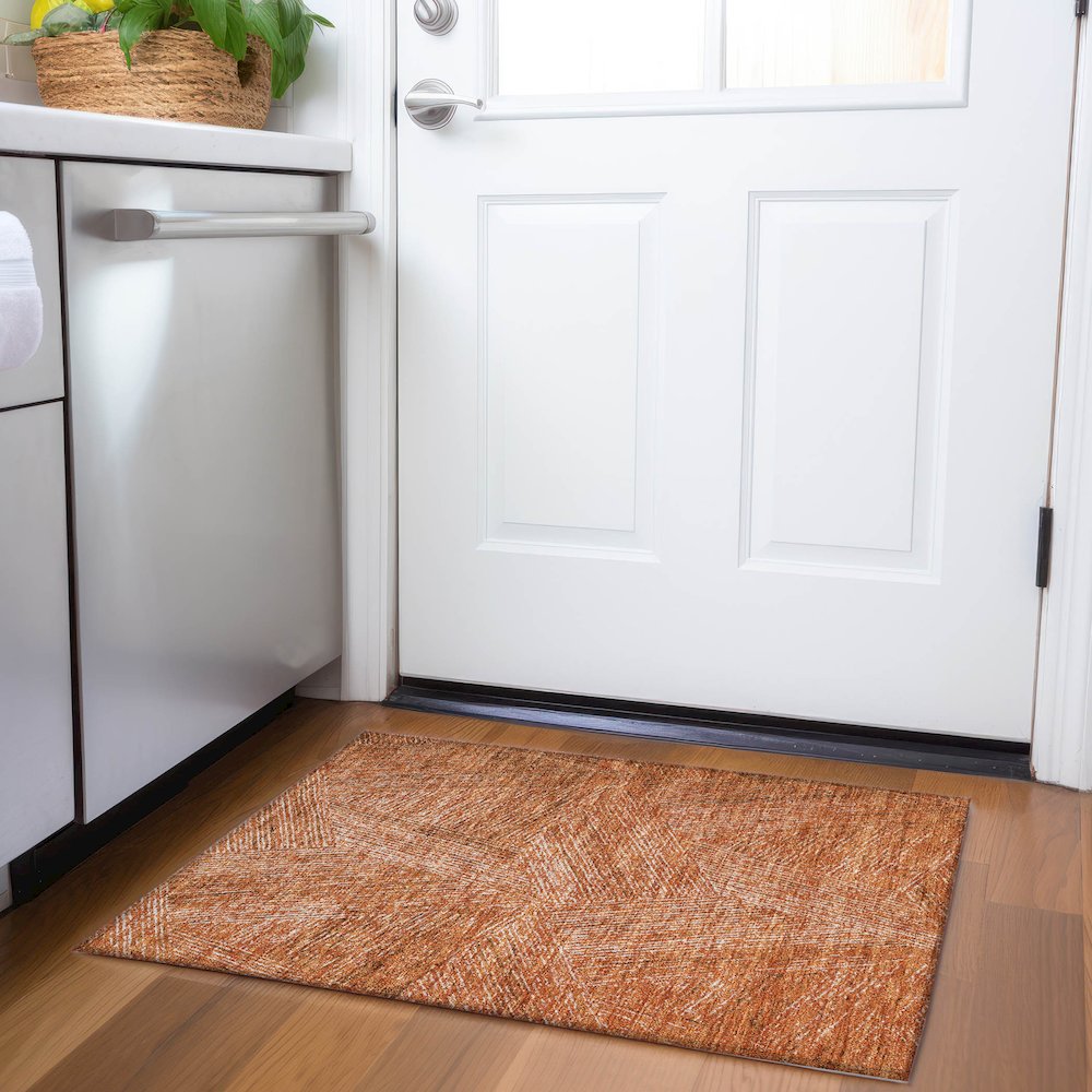 Premium Machine Washable Mayfield AMF991 Copper 1'8" x 2'6" Rug. Picture 5
