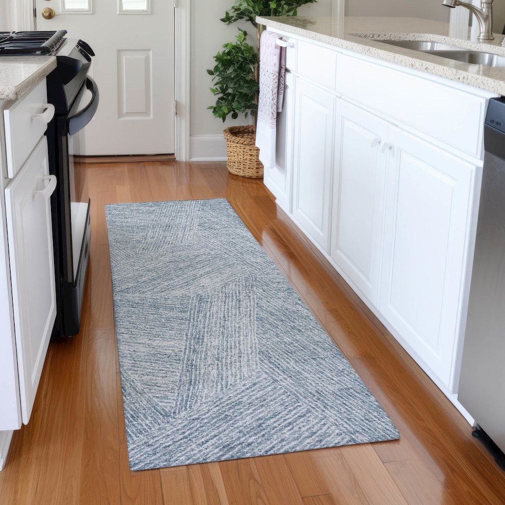 Premium Machine Washable Mayfield AMF991 Denim 2'3" x 7'6" Runner Rug. Picture 5