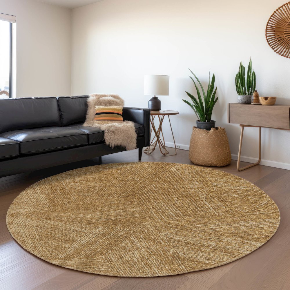 Premium Machine Washable Mayfield AMF991 Gold 8' x 8' Round Rug. Picture 5