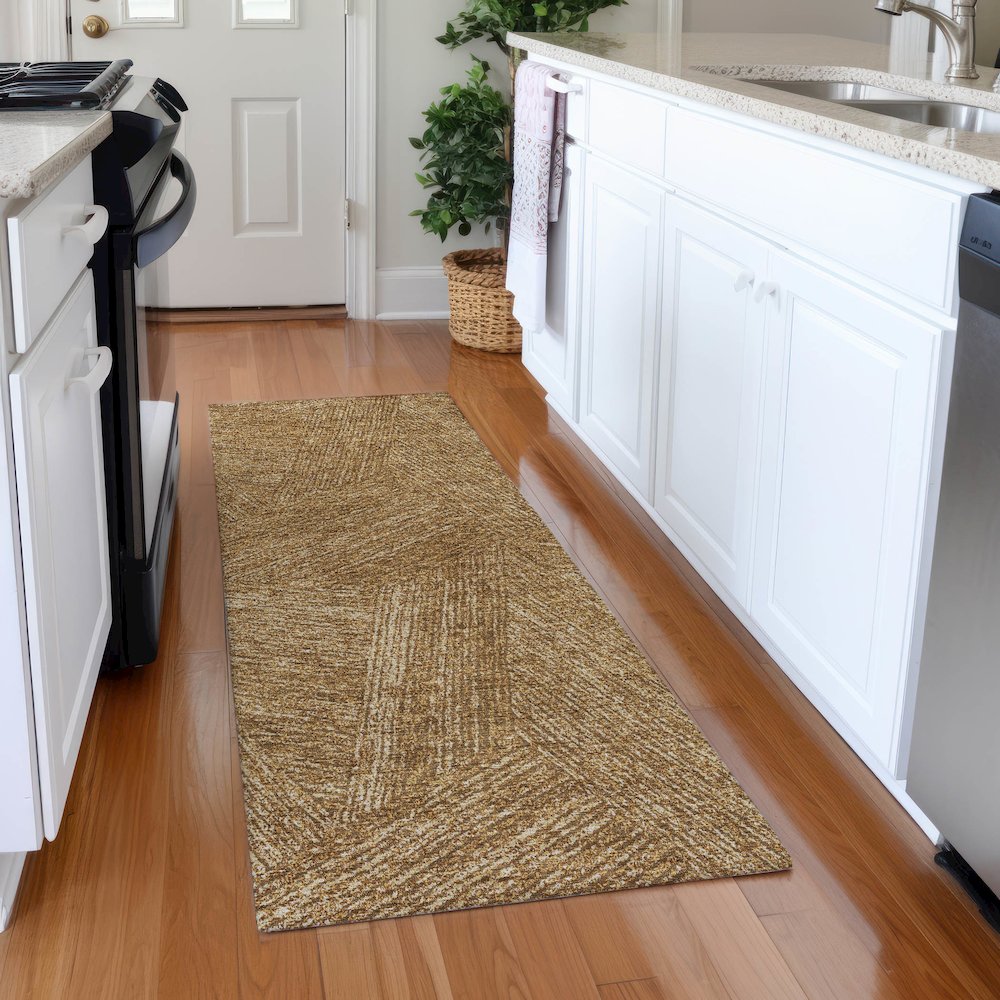 Premium Machine Washable Mayfield AMF991 Gold 2'3" x 7'6" Runner Rug. Picture 5