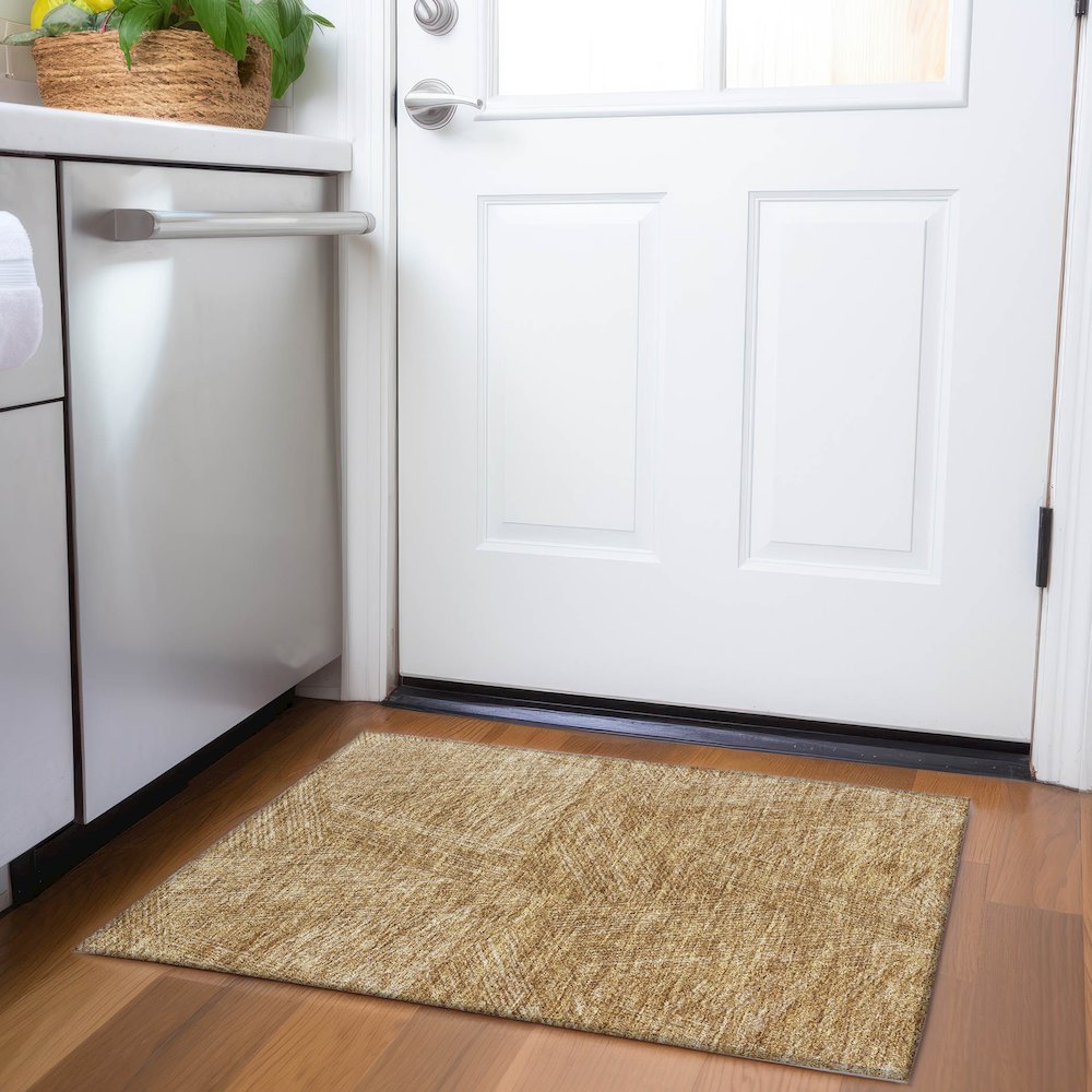 Premium Machine Washable Mayfield AMF991 Gold 1'8" x 2'6" Rug. Picture 5