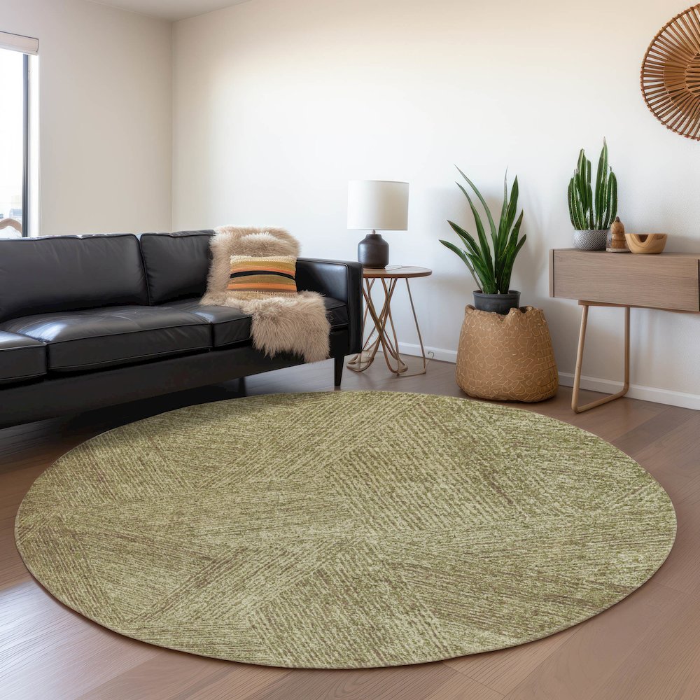 Premium Machine Washable Mayfield AMF991 Green 8' x 8' Round Rug. Picture 5