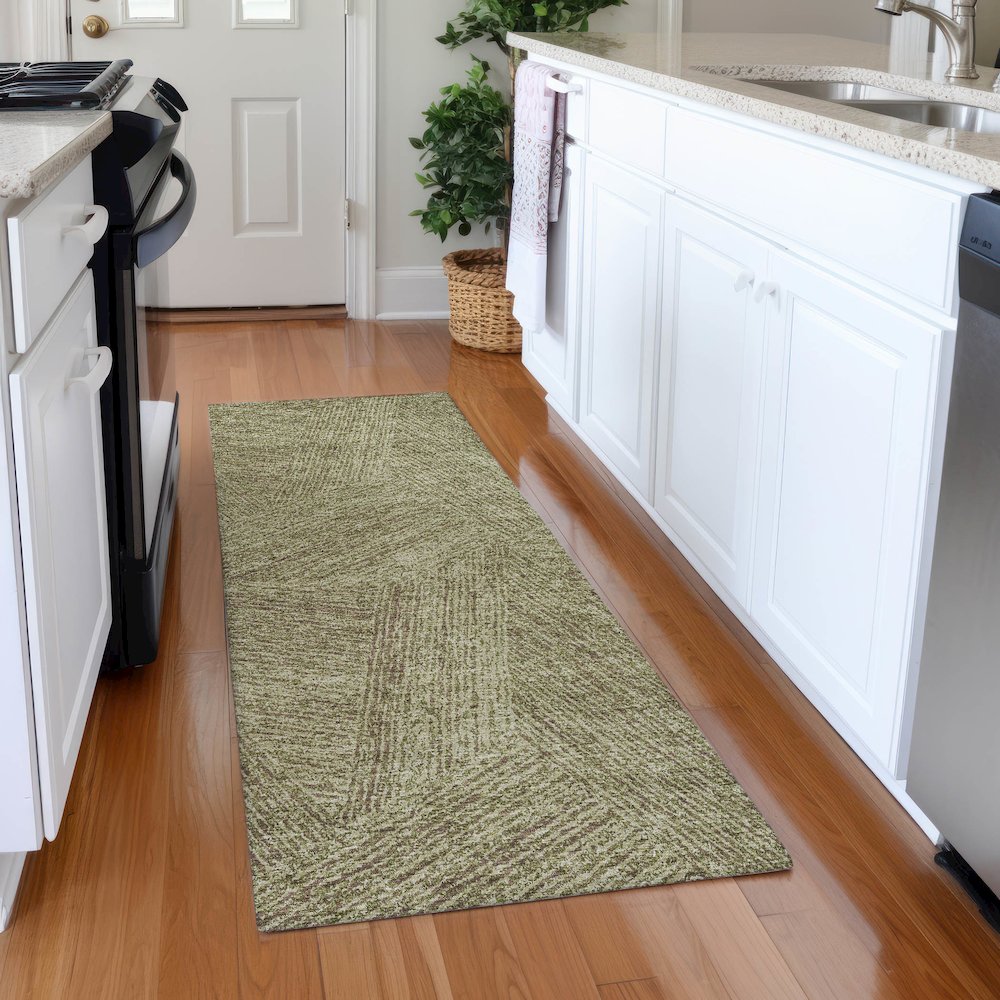 Premium Machine Washable Mayfield AMF991 Green 2'3" x 7'6" Runner Rug. Picture 5