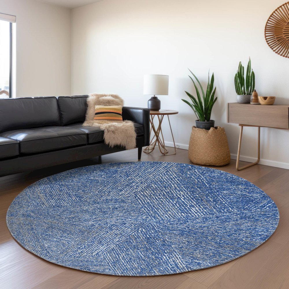 Premium Machine Washable Mayfield AMF991 Navy 8' x 8' Round Rug. Picture 5