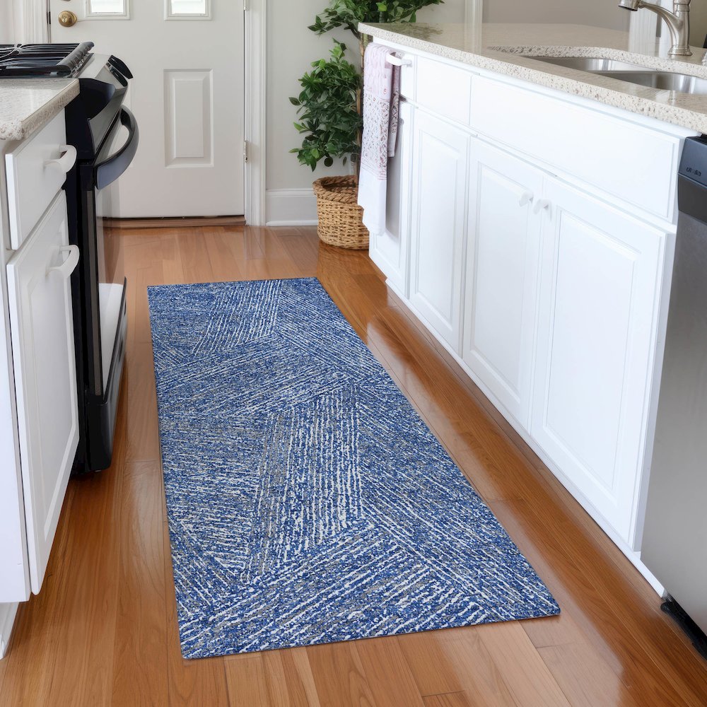 Premium Machine Washable Mayfield AMF991 Navy 2'3" x 7'6" Runner Rug. Picture 5