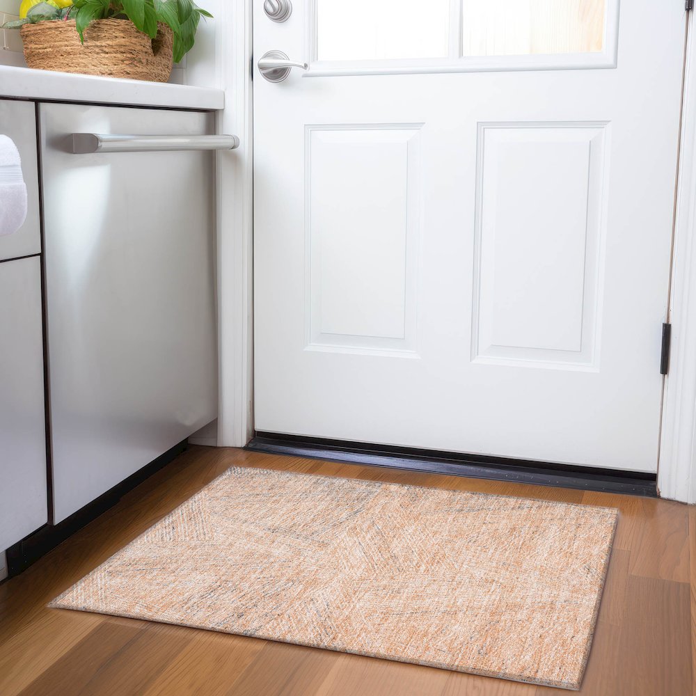 Premium Machine Washable Mayfield AMF991 Peach 1'8" x 2'6" Rug. Picture 5