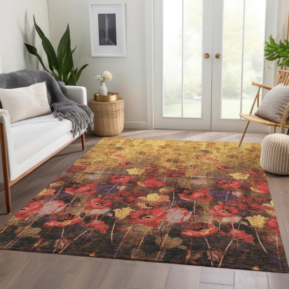 Premium Machine Washable Mayfield AMF992 Gold 2'6" x 3'10" Rug. Picture 6