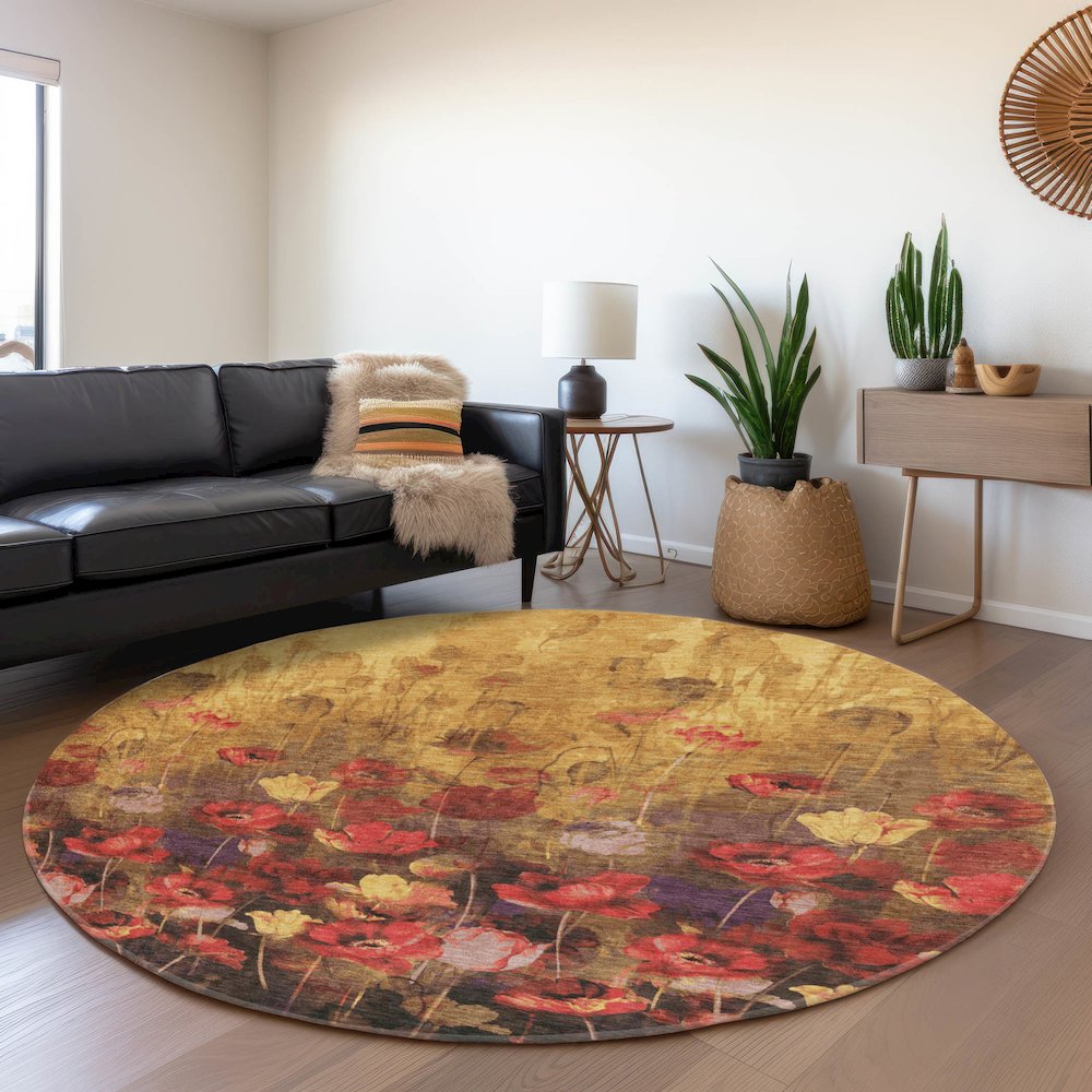 Premium Machine Washable Mayfield AMF992 Gold 8' x 8' Round Rug. Picture 5