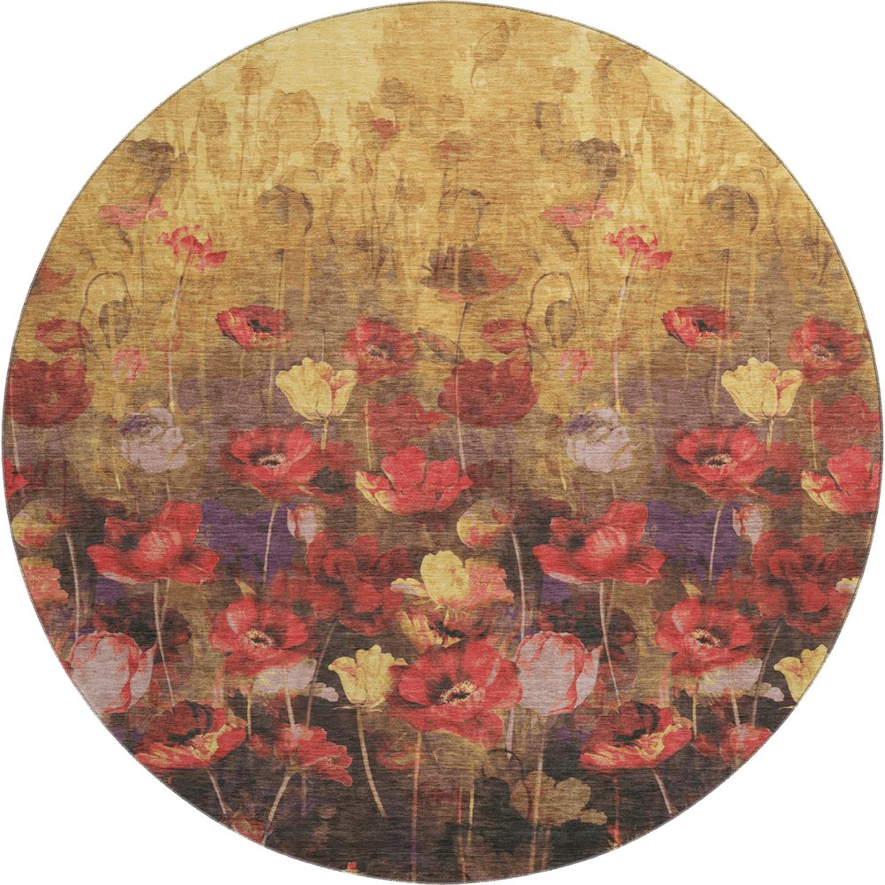 Premium Machine Washable Mayfield AMF992 Gold 8' x 8' Round Rug. Picture 1