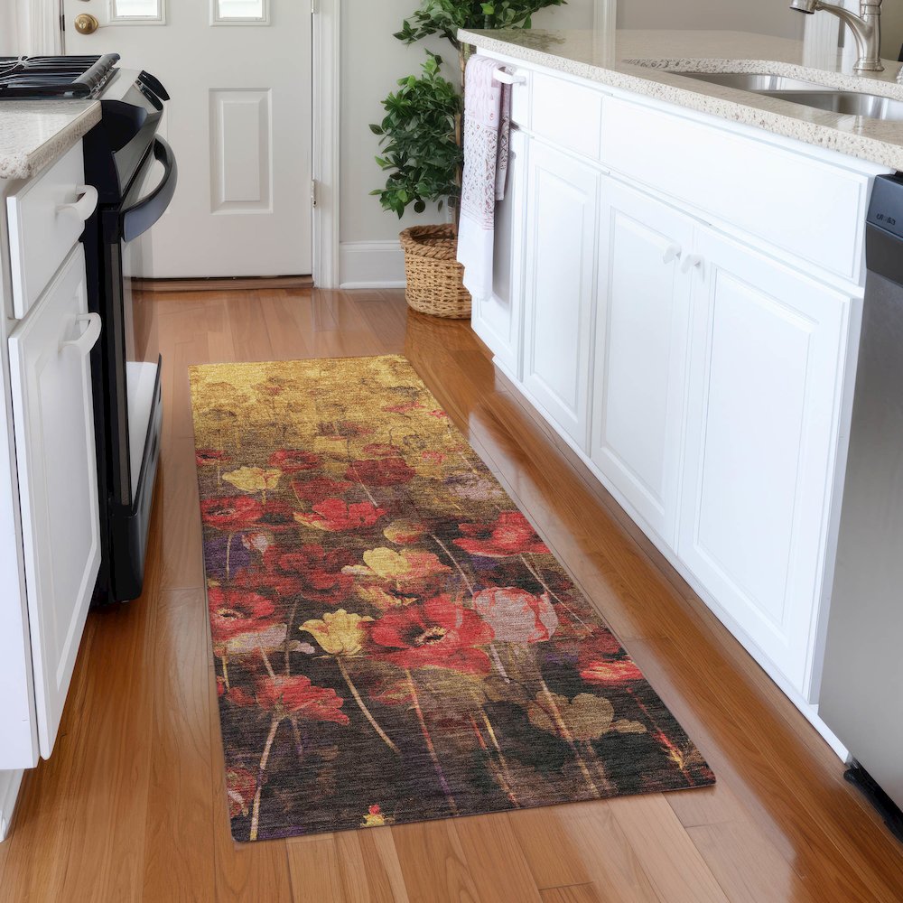 Premium Machine Washable Mayfield AMF992 Gold 2'3" x 7'6" Runner Rug. Picture 5