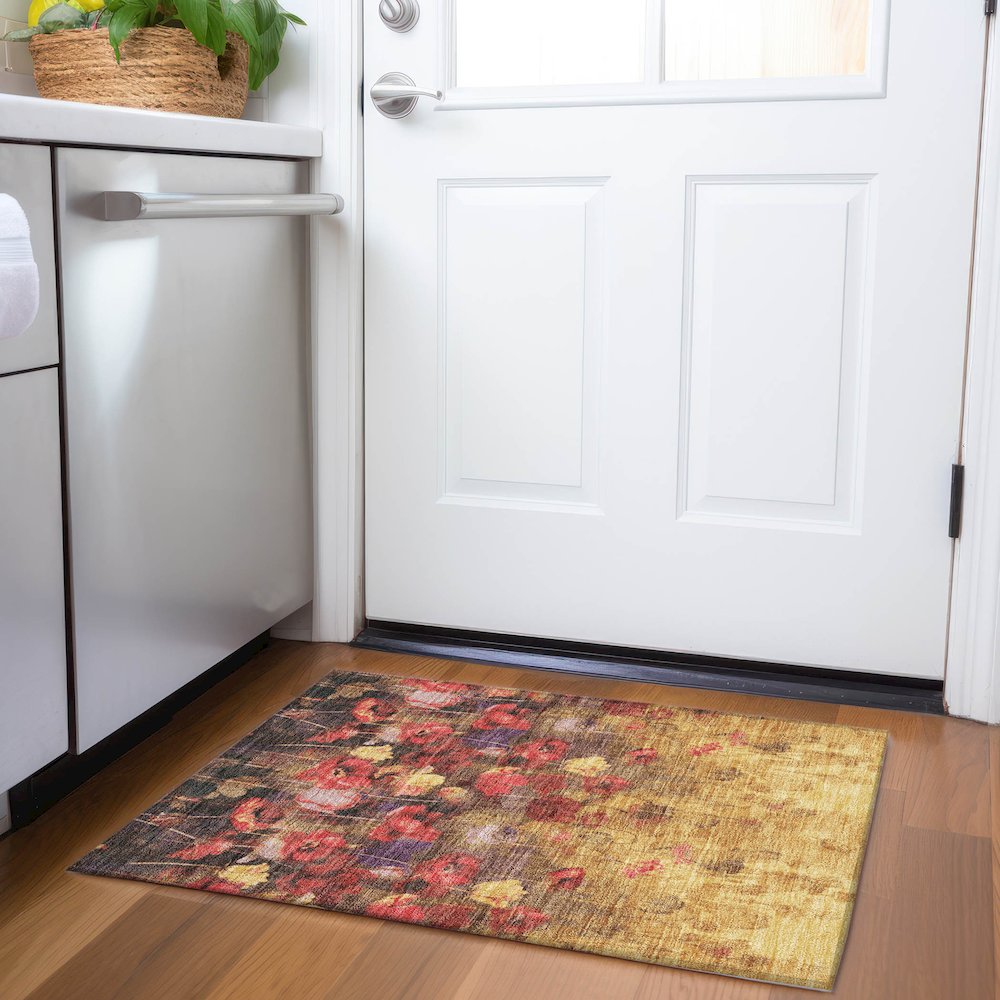 Premium Machine Washable Mayfield AMF992 Gold 1'8" x 2'6" Rug. Picture 5