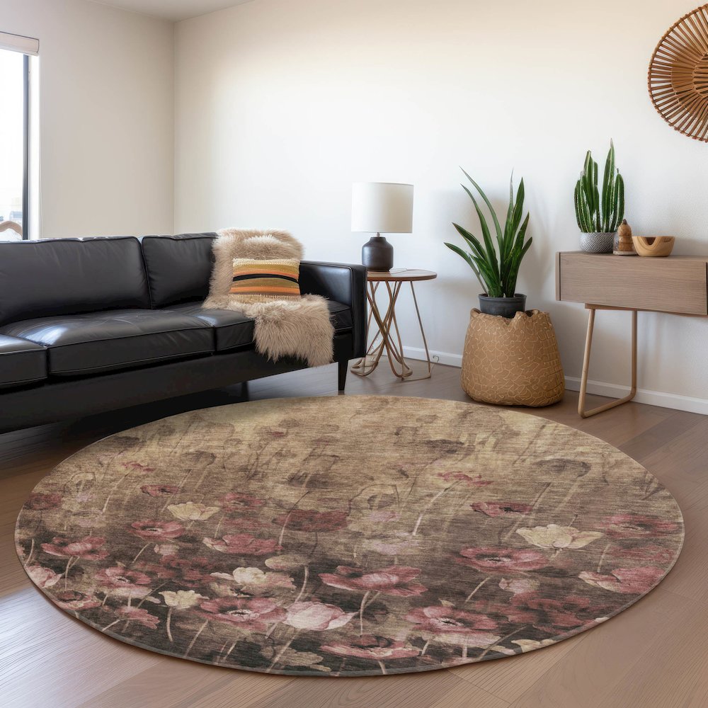 Premium Machine Washable Mayfield AMF992 Taupe 8' x 8' Round Rug. Picture 5