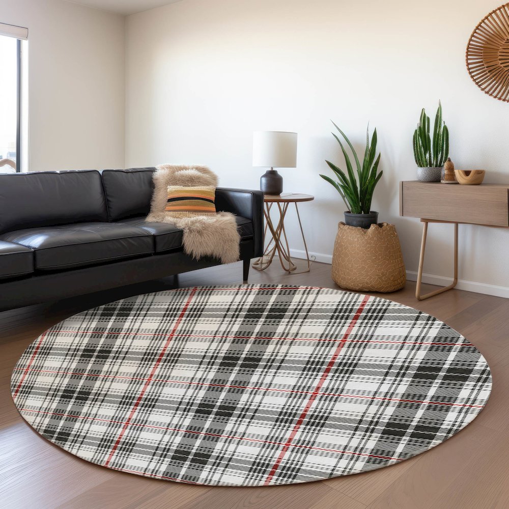 Premium Machine Washable Mayfield AMF993 Black 8' x 8' Round Rug. Picture 5